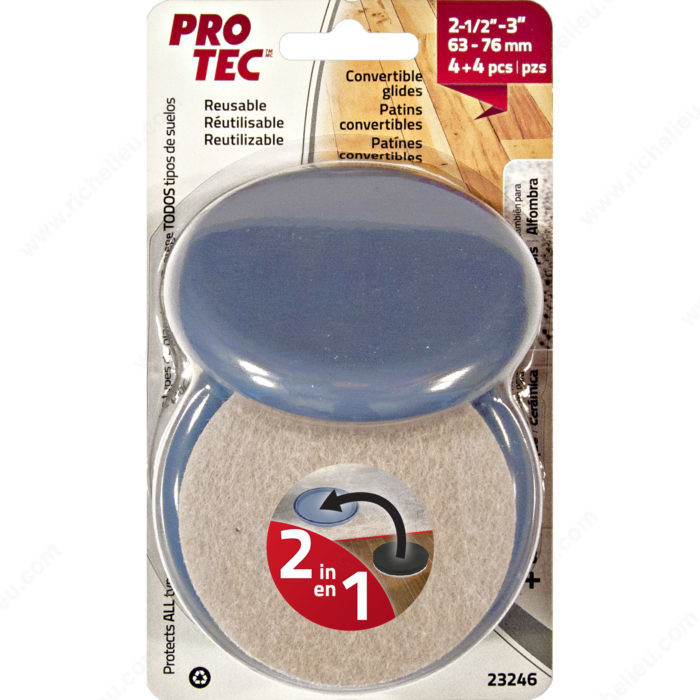 Pro-Tec 23246TV Convertible Glide, Round, 6-1/4 in H Dimensions, HDPE, Beige/Black/Gray