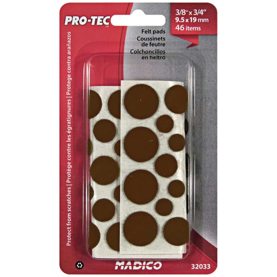 Madico PRO-TEC F32033TV Medium Felt Pad, Polyester, Brown, 3/8 to 3/4 in Dia, 1/16 in Thick, Round - 2
