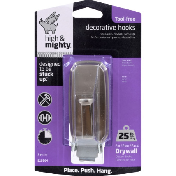 Decorative Hook, High & Mighty, Scalloped, Satin Nickel, 25lb, 1 pk - 3