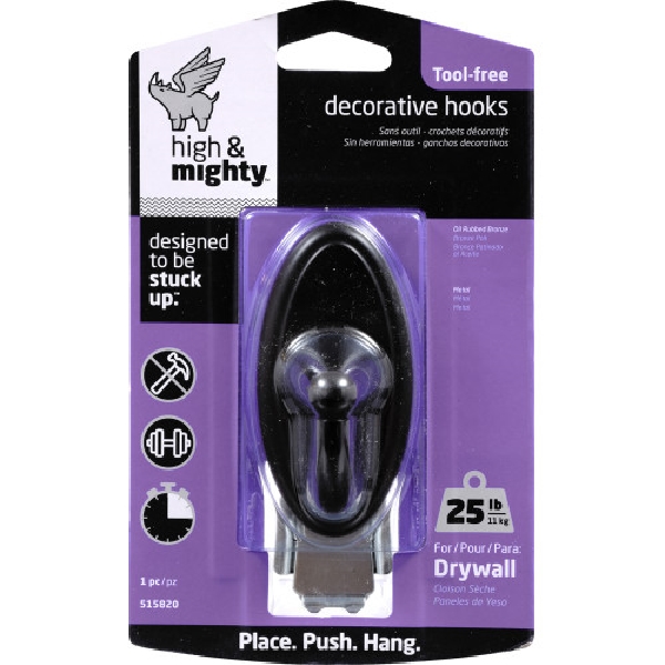 Decorative Hook, High & Mighty, Oval, Bronze, 25lb, 1 pk - 3