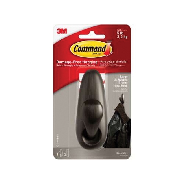 Command Forever Classic Series FC13-ORB-AWES Large Outdoor Hook, 5 lb, 1-Hook, Metal, Oil-Rubbed Bronze