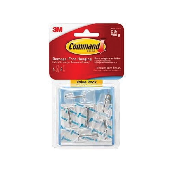Command 17065CLR-6ES Medium Toggle Hook, 2 lb, 6-Hook, Plastic, Clear