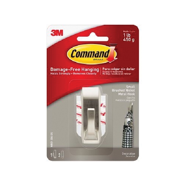 Command Modern Reflections Series MR01-BN-ES Small Hook, 1 lb, 1-Hook, Metal, Brushed Nickel