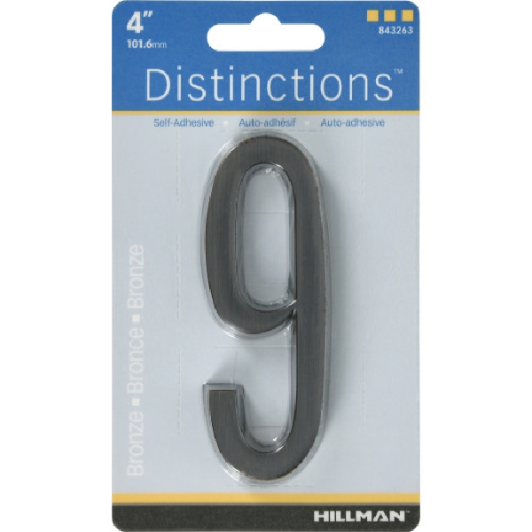 Adhesive House Number, Distinctions, Bronze, 9, 4 in, 1 pk - 4