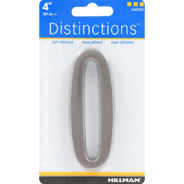 Adhesive House Number, Distinctions, Nickel-Plated, 0, 4 in, 1 pk - 2