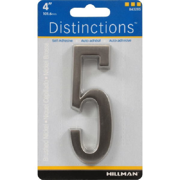 Adhesive House Number, Distinctions, Nickel-Plated, 5, 4 in, 1 pk - 5