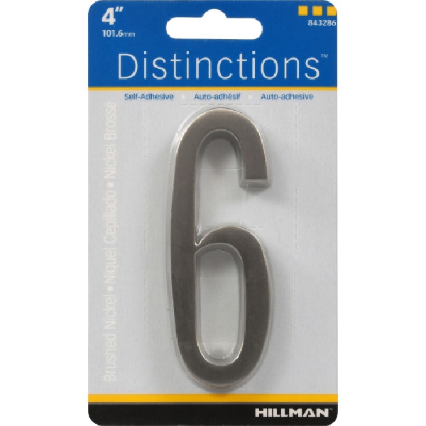 Adhesive House Number, Distinctions, Nickel-Plated, 6, 4 in, 1 pk - 5