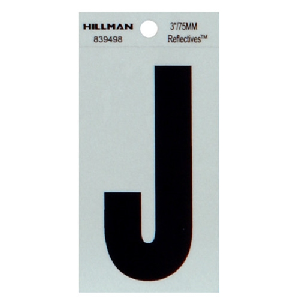 Hillman 839498 Letter, Character: J, 3 in H Character, Black Character, Silver Background, Mylar, 1/PK