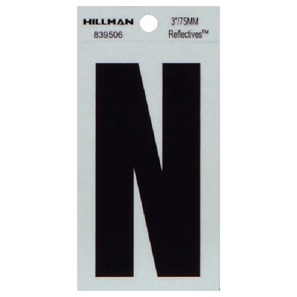 Hillman 839506 Letter, Character: N, 3 in H Character, Black Character, Silver Background, Mylar, 1 PK