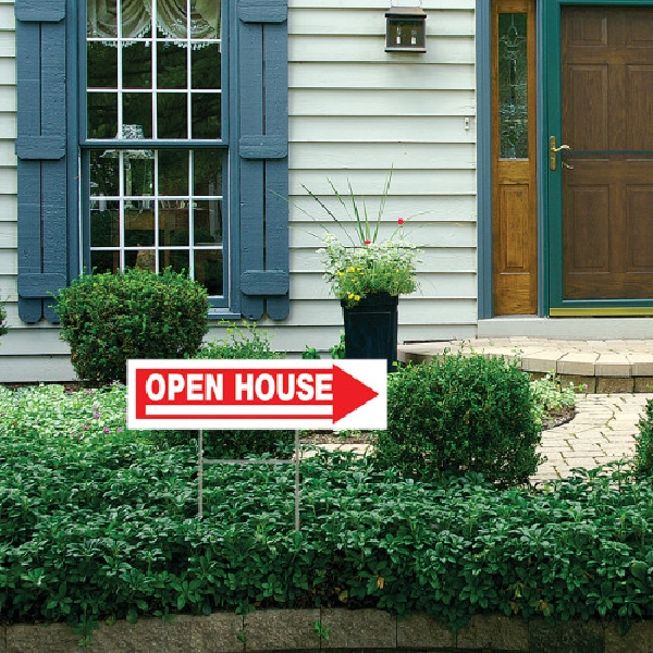 Sign, Hillman, W/Holder Red On White Corrugated Plastic, 6 in x 24 in, Open House, 1 pk - 3