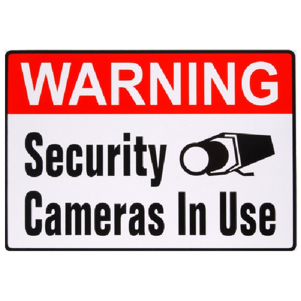Hillman 843336 Sign, Security Cameras In Use, Black Legend, White Background, Vinyl, 6 in W x 4 in H Dimensions