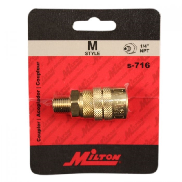 Milton S-716 Coupler, M-Style, 1/4 in, MNPT, Brass