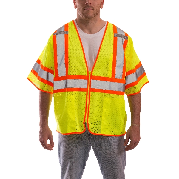 V70332.2X-3X 2-Tone Safety Vest, 2X/3X, Fits to Chest Size: 60 in, Polyester, Fluorescent Yellow/Green, Zipper