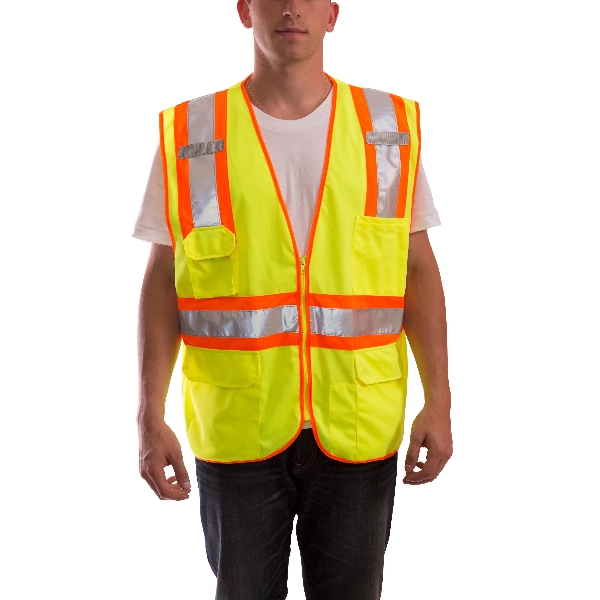 Job Sight V73852.S-M 2-Tone Surveyor Safety Vest, S/M, Fits to Chest Size: 50 in, Polyester, Fluorescent Yellow/Green