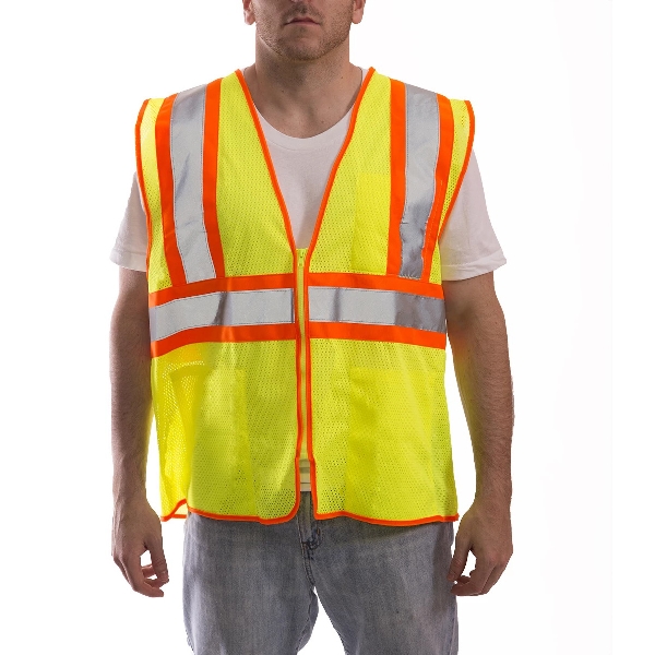 V70642.2X-3X 2-Tone Safety Vest, 2X/3X, Fits to Chest Size: 60 in, Polyester, Fluorescent Yellow/Green, Zipper