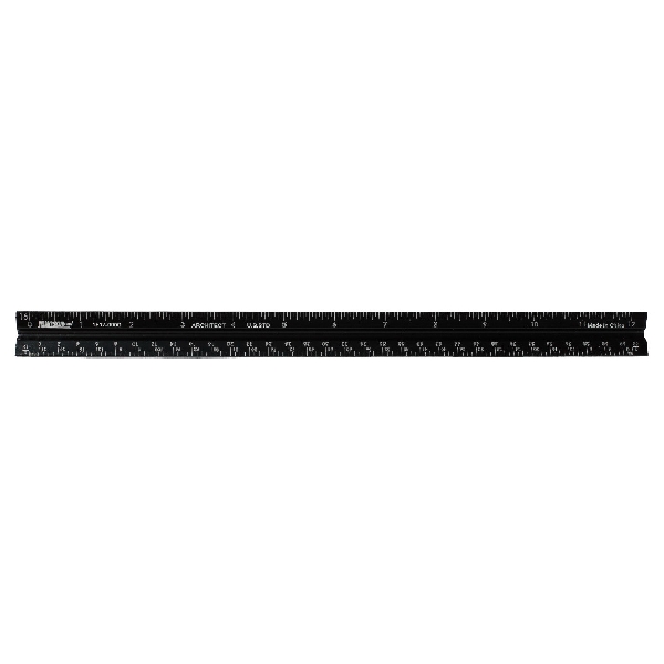 Johnson 1817-0000 Architects Ruler, 3/32 to 3 in, SAE Graduation, Aluminum, Black, 7/8 in W