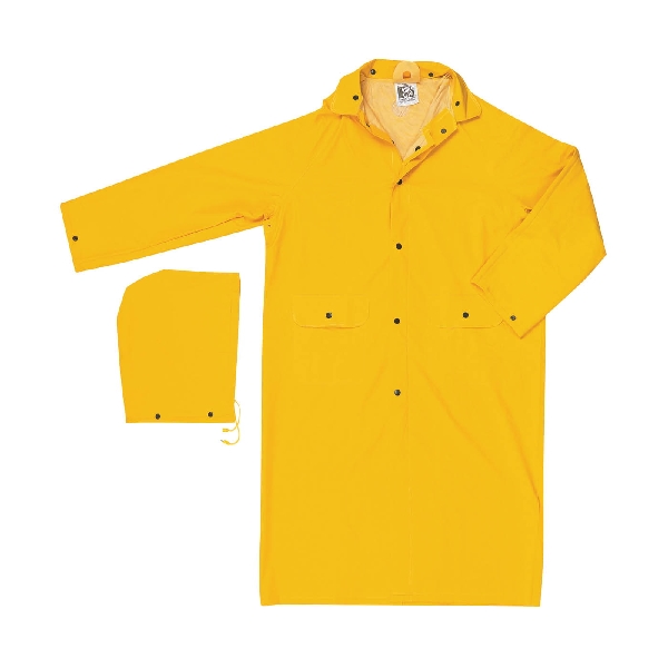 Classic Series 200CL Raincoat, L, Polyester/PVC, Yellow, Detachable Collar, 49 in L