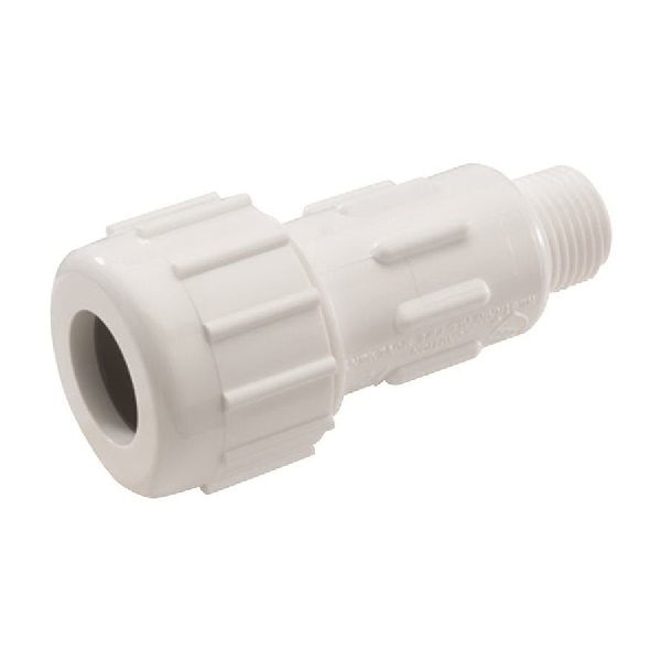 King Brothers CPA-0500 Conduit Adapter, 1/2 in Compression x MPT, PVC, White