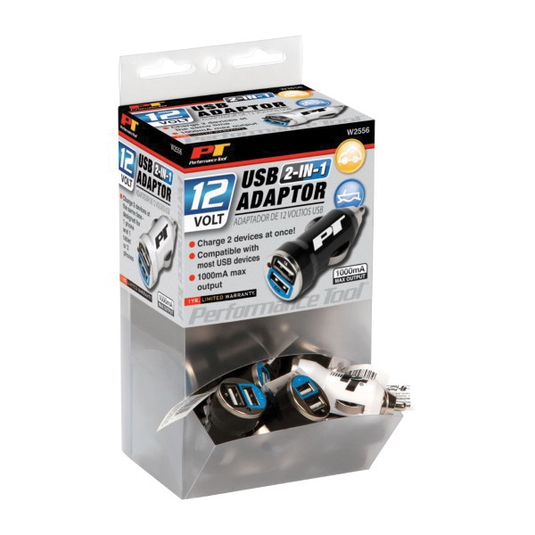 Performance Tool W2556 Adapter, 5 V Output, 1000/2100 mA Output, 2-Output Connection, USB Output
