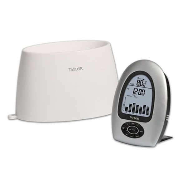 Taylor 2755 Wireless Rain Gauge with Thermometer, Alkaline, Lithium-Ion Battery, 99.98 in, Silver