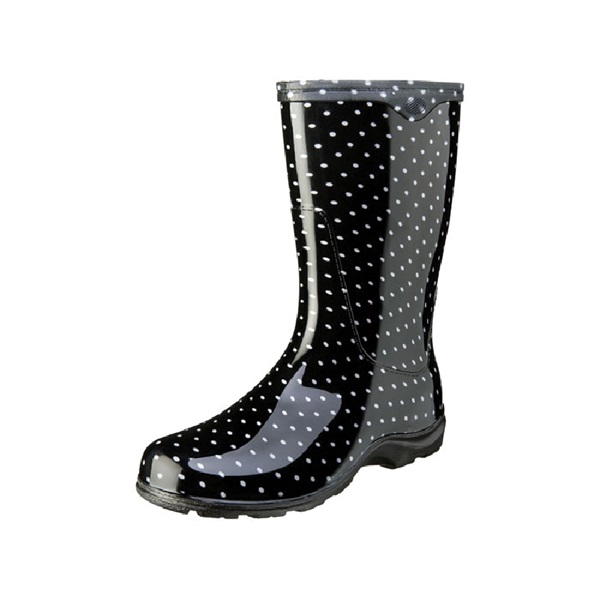 5013BP-07 Rain and Garden Boots, 7 in, Polka Dot, Black/White