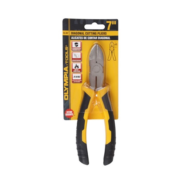 Olympia Tools 10-407 Diagonal Cutting Plier, 7 in OAL, Cushion-Grip, Ergonomic Handle