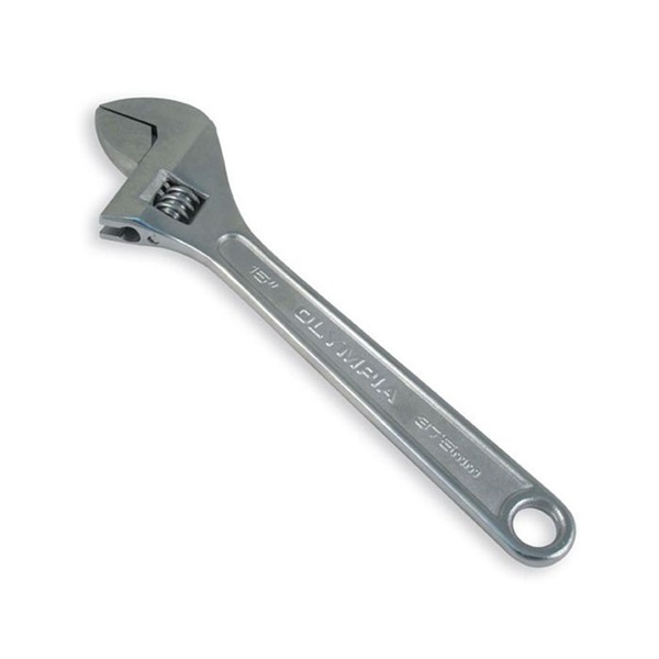 Olympia Tools 01-015 Adjustable Wrench, 15 in OAL, 1-3/4 in Jaw, Steel, Chrome, I-Beam Handle