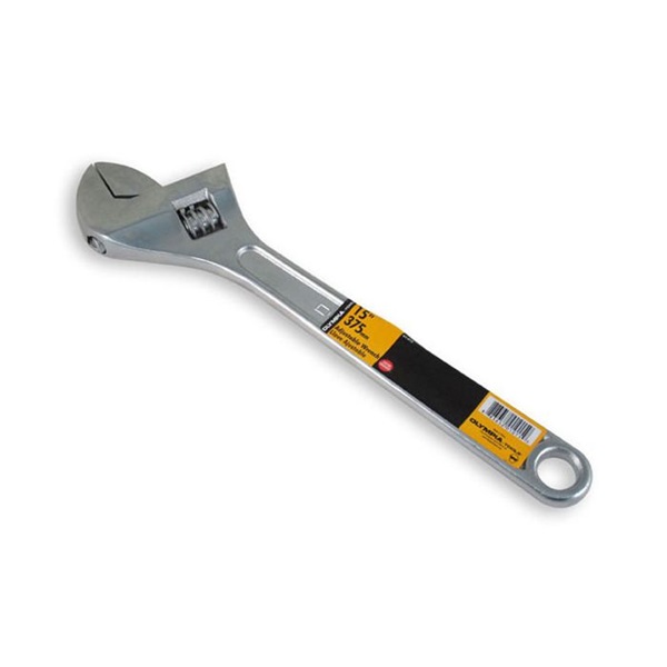 Olympia Tools 01-015 Adjustable Wrench, 15 in OAL, 1-3/4 in Jaw, Steel, Chrome, I-Beam Handle