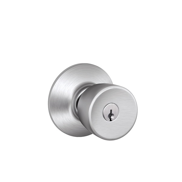 Schlage F Series F51VBEL626 Entry Knob, Satin Chrome, C Keyway, Commercial, Residential, 2 Grade, Universal Hand