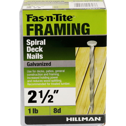 Spiral Deck Nails, Fas-N-Tite, Hot Dipped, Galvanized, 2-1/2 in, 1 lb, - 5