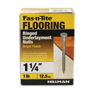 Hillman 461380 Underlayment Nail, 1-1/4 in L, Steel, Bright, Flat Head, Ring Shank, 1 lb