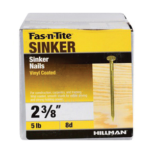Fas-n-Tite 461415 Nail, 8D, 2-3/8 in L, Steel, Vinyl-Coated, Flat Head, Smooth Shank, Gold, 5 lb