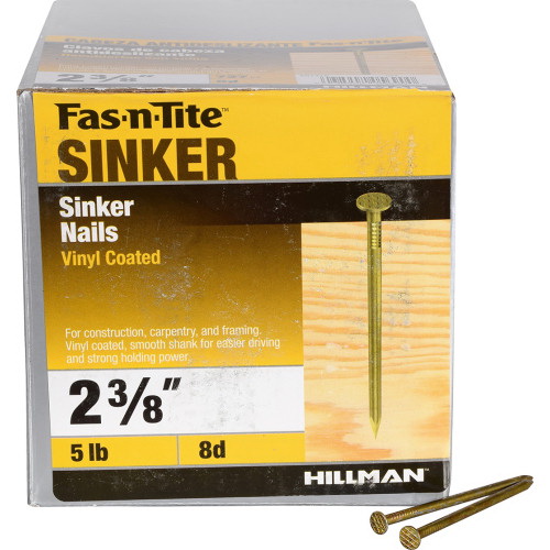 Fas-n-Tite 461415 Nail, 8D, 2-3/8 in L, Steel, Vinyl-Coated, Flat Head, Smooth Shank, Gold, 5 lb