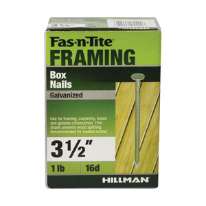 Fas-n-Tite 461326 Nail, 16D, 3-1/2 in L, Steel, Galvanized, Flat Head, Smooth, Thin Shank, Silver, 1 lb