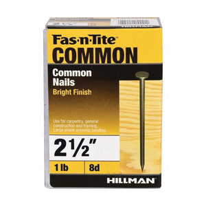 Common Nails, Fas-N-Tite, Bright, 2-1/2 in, 1 lb, - 2
