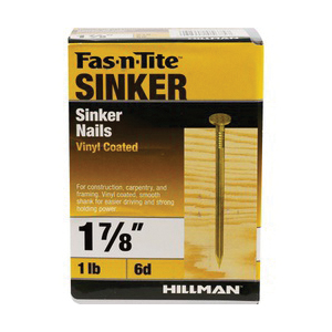 Fas-n-Tite 461412 Nail, 6D, 1-7/8 in L, Steel, Vinyl-Coated, Flat Head, Smooth Shank, Gold, 1 lb