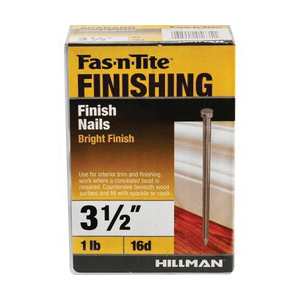 Fas-n-Tite 461376 Finishing Nail, 16D, 3-1/2 in L, Steel, Bright, Cupped Head, Thin Shank, 1 lb