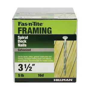 Fas-n-Tite 461349 Nail, 16D, 3-1/2 in L, Steel, Galvanized, Flat Head, Spiral Shank, 5 lb