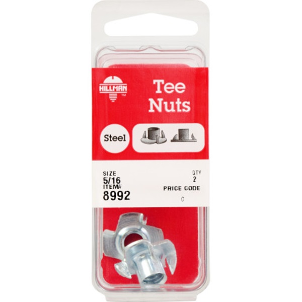 Pronged Tee Nut, Hillman, 5/16 in x 18, 2 pk - 2