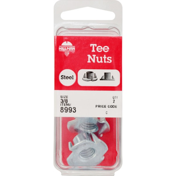 Pronged Tee Nut, Hillman, 3/8 in x 16, 2 pk - 2