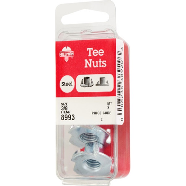 Pronged Tee Nut, Hillman, 3/8 in x 16, 2 pk - 5