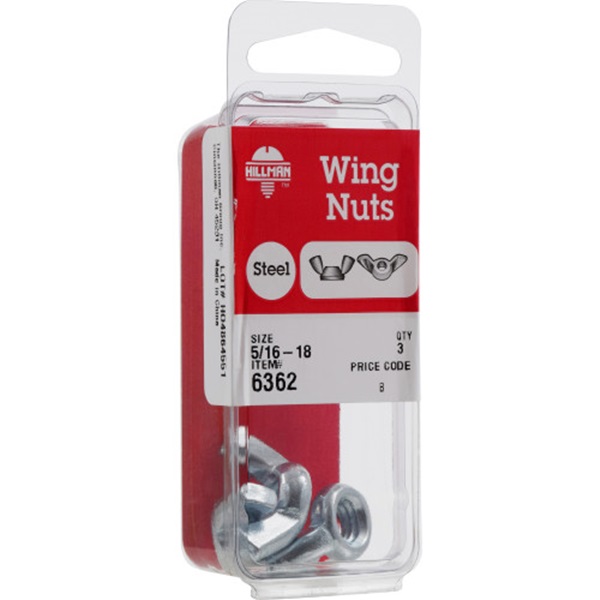 Wing Nut, Hillman, Zinc-Plated, 5/16 in x 18, 3 pk - 5