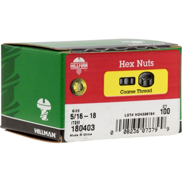 Hillman 180403 Hex Nut, Coarse Thread, 5/16-18 Thread, Steel, Yellow Dichromate, 8 Grade - 3