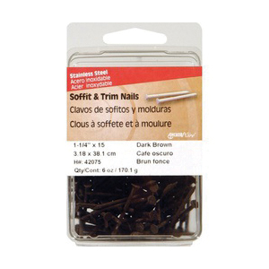 Hillman 42075 Trim Nail, 1-1/4 in L, Stainless Steel, Flat Head, Smooth Shank, Dark Brown, 6 oz