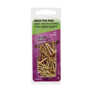 Hillman 122535 Trim Nail, 7/8 in L, Steel, Brass, Flat Head, Twisted Shank, 1 oz