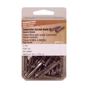 Hillman 42063 Concrete Screw Nail, Concrete Nails, 4D, 1-1/2 in L, Steel, Tempered Hardened, Flat Head, Silver, 6 oz
