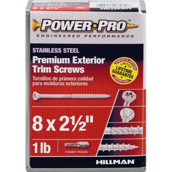 Power Pro 42509 Screw, #8 Thread, 3 in L, Trim Head, Sharp Point, Stainless Steel, 25 PK - 2