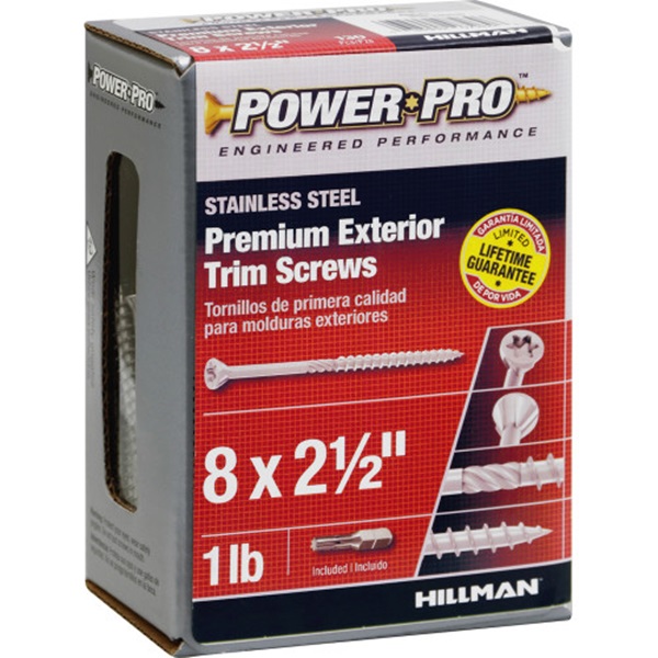 Power Pro 42509 Screw, #8 Thread, 3 in L, Trim Head, Sharp Point, Stainless Steel, 25 PK - 4