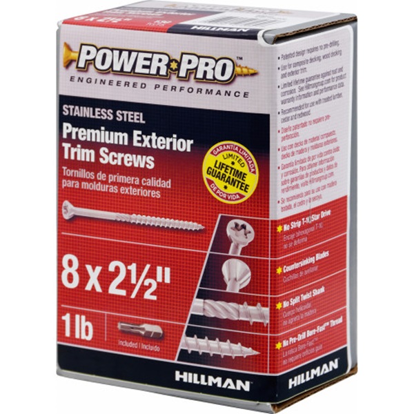 Power Pro 42509 Screw, #8 Thread, 3 in L, Trim Head, Sharp Point, Stainless Steel, 25 PK - 5