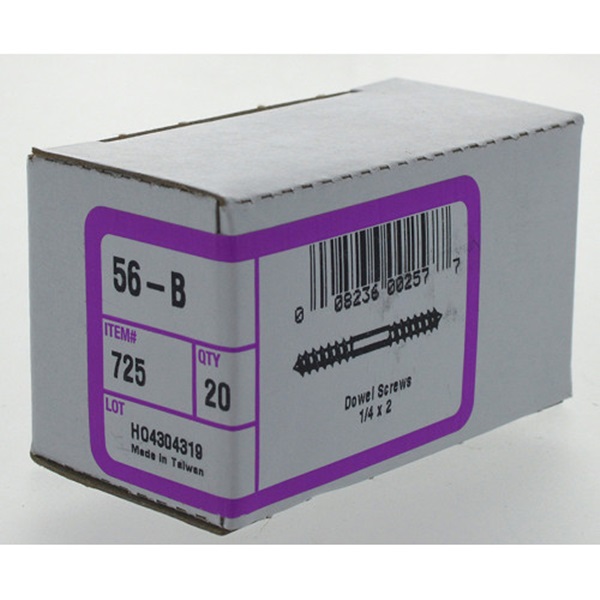 Dowel Screw, Hillman, Zinc-Plated, 1/4 in x 2 in - 3